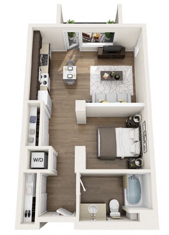 Floor plan for studio, 1 bath, 602 sqft